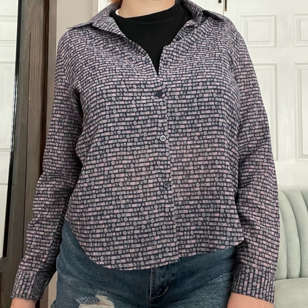 Abstract Button Down Blouse